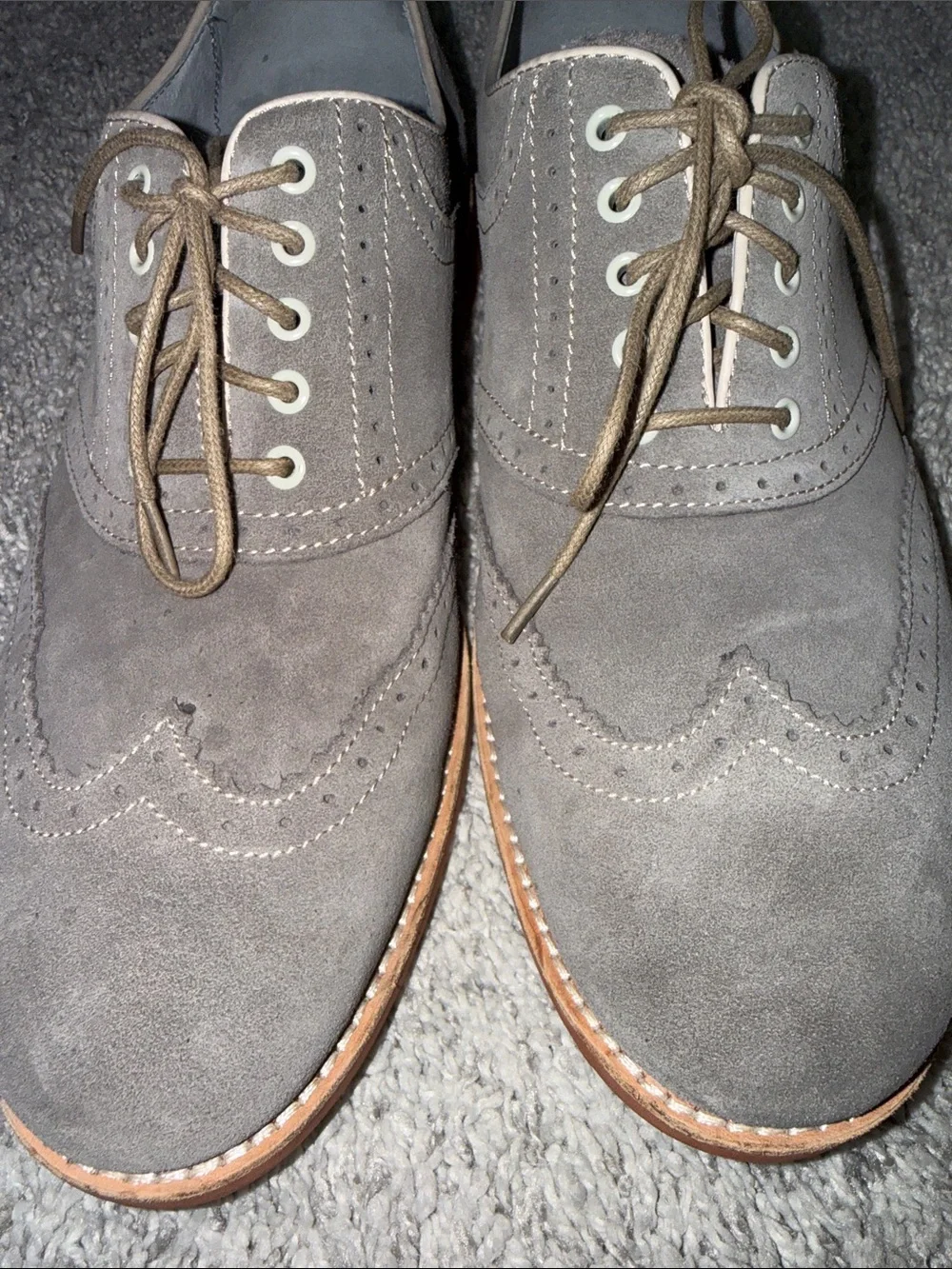 Johnston & Murphy grey Sheepskin Wingtip Oxfords GUC business blokecore luxury